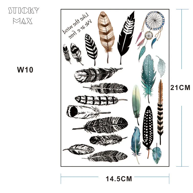 1 шт. шикарное перо в стиле бохо Нетоксичная Татуировка Ловец снов|designer tattoos|tattoo