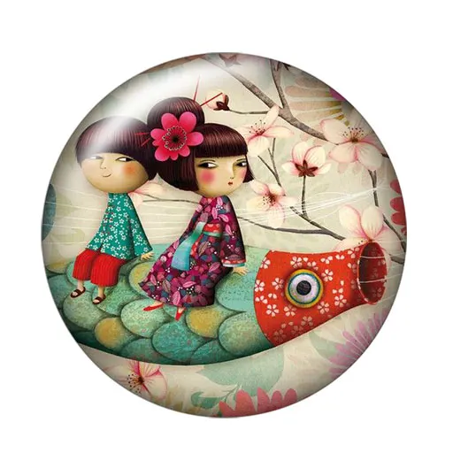 Fashion Beauty Girls Japanese girl 10pcs 12mm/18mm/20mm/25mm Round photo glass cabochon demo flat back Making findings ZB0576 - Цвет: G