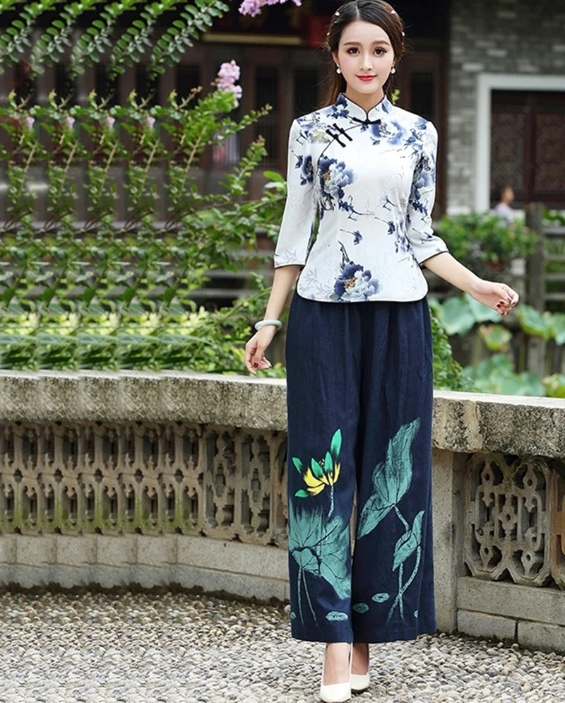 Китайские Топы Cheongsam для женщин весна лето Шанхай Тан одежда Женская Ретро винтажная рубашка женские китайские Топы TA1525