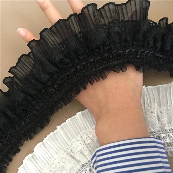 2017 качество 9 см черный гриб рюшами Кружева эластичные плиссированные юбки Талия