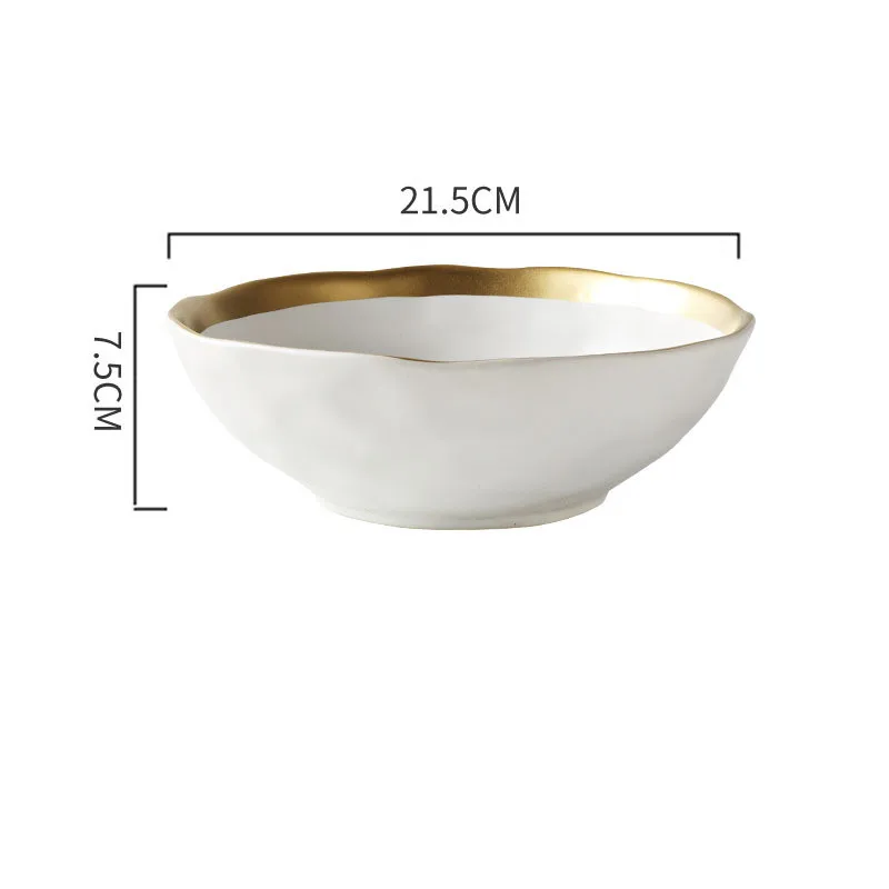 8.5 inch bowl White Пномпень керамическая Западная Посуда рисовое блюдо суповая чашка роскошные золотые края стейк Блюдо Столовая Посуда десертная тарелка столовая декоративная пластина - Цвет: 8.5 inch bowl White