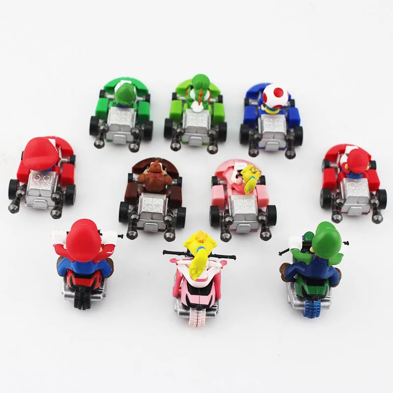 10 шт./лот Super Mario Bros Kart откатные автомобили Luigi Yoshi жаба Принцесса Персик Donkey Kong Мини автомобили подарок для детей