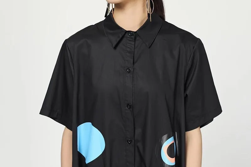 

CHICEVER Summer Casual Print Women Dress Lapel Short Sleeve Button Pokckets Loose Slim Mid Calf Straight Dresses 2020 Fashion