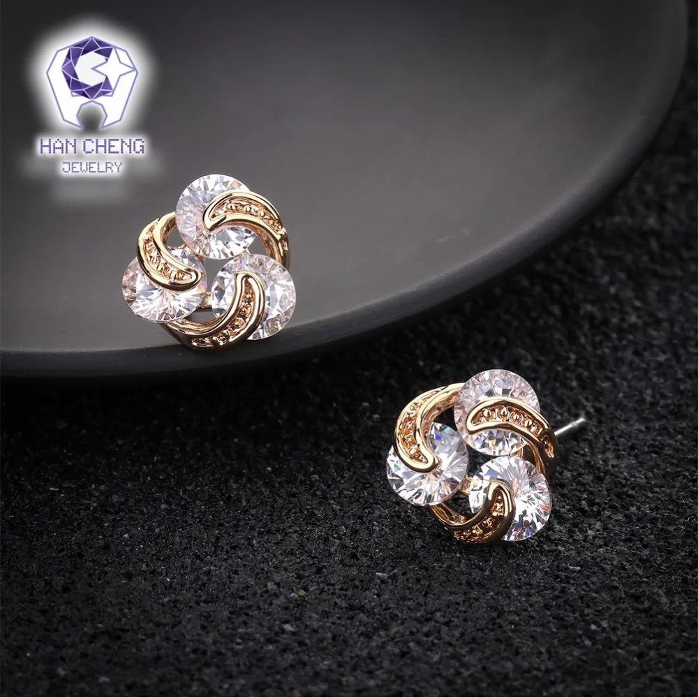 HanCheng новые модные роскошные медные золотые гвозди камень циркон спираль