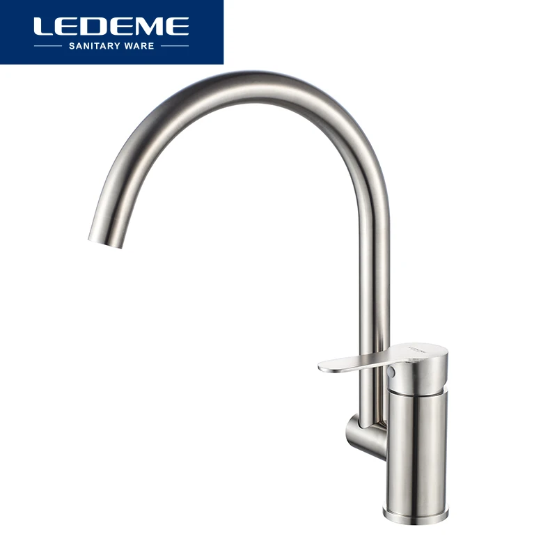 Смеситель LEDEME L74003 кухонный из нержавеющей стали матовый кран с одним держателем