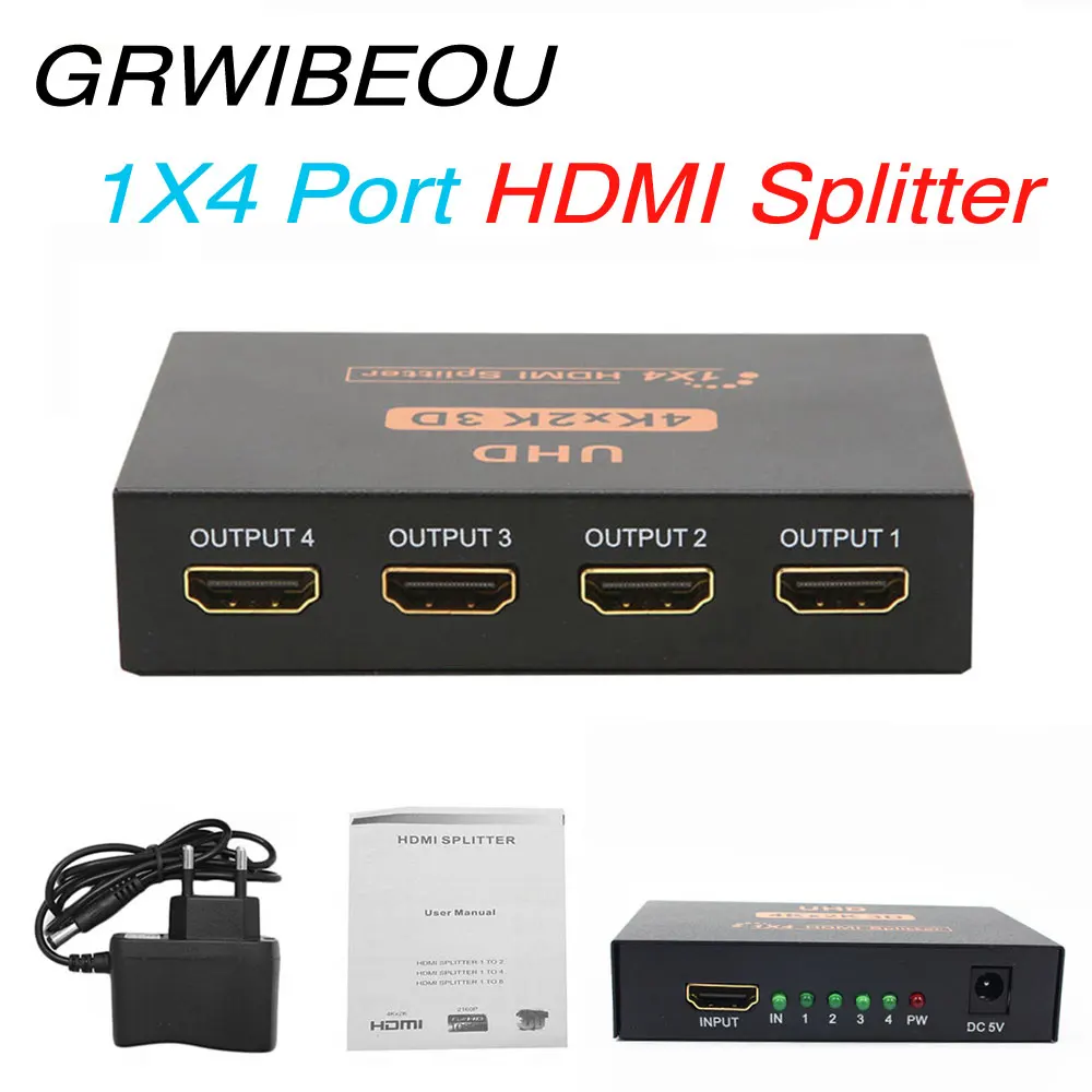 Разветвитель HDMI с портом 1X4 1080p 4K X 2K 1 вход 4 выхода|Кабели HDMI| |