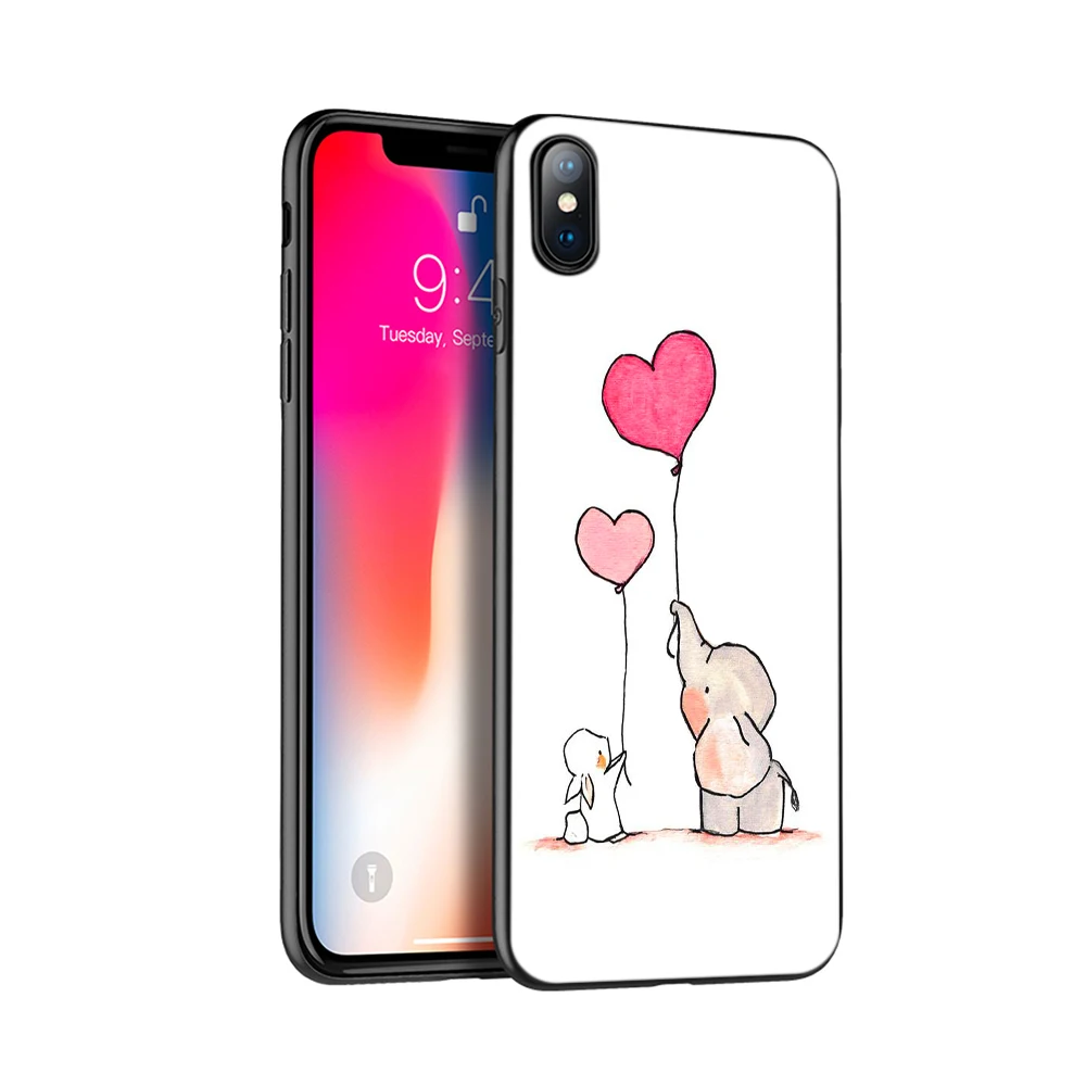 Черный ТПУ чехол для iphone 5 5s SE 2020 6 6s 7 8 plus x 10 XR XS 11 pro MAX мультфильм милый слон кролик |
