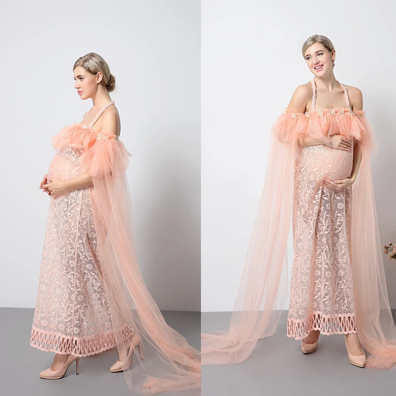 

New Maternity Photography Props Pink Dresses Voile Maxi Dresses Pregnant Women Dress Pregnancy Romantic Fairy dress