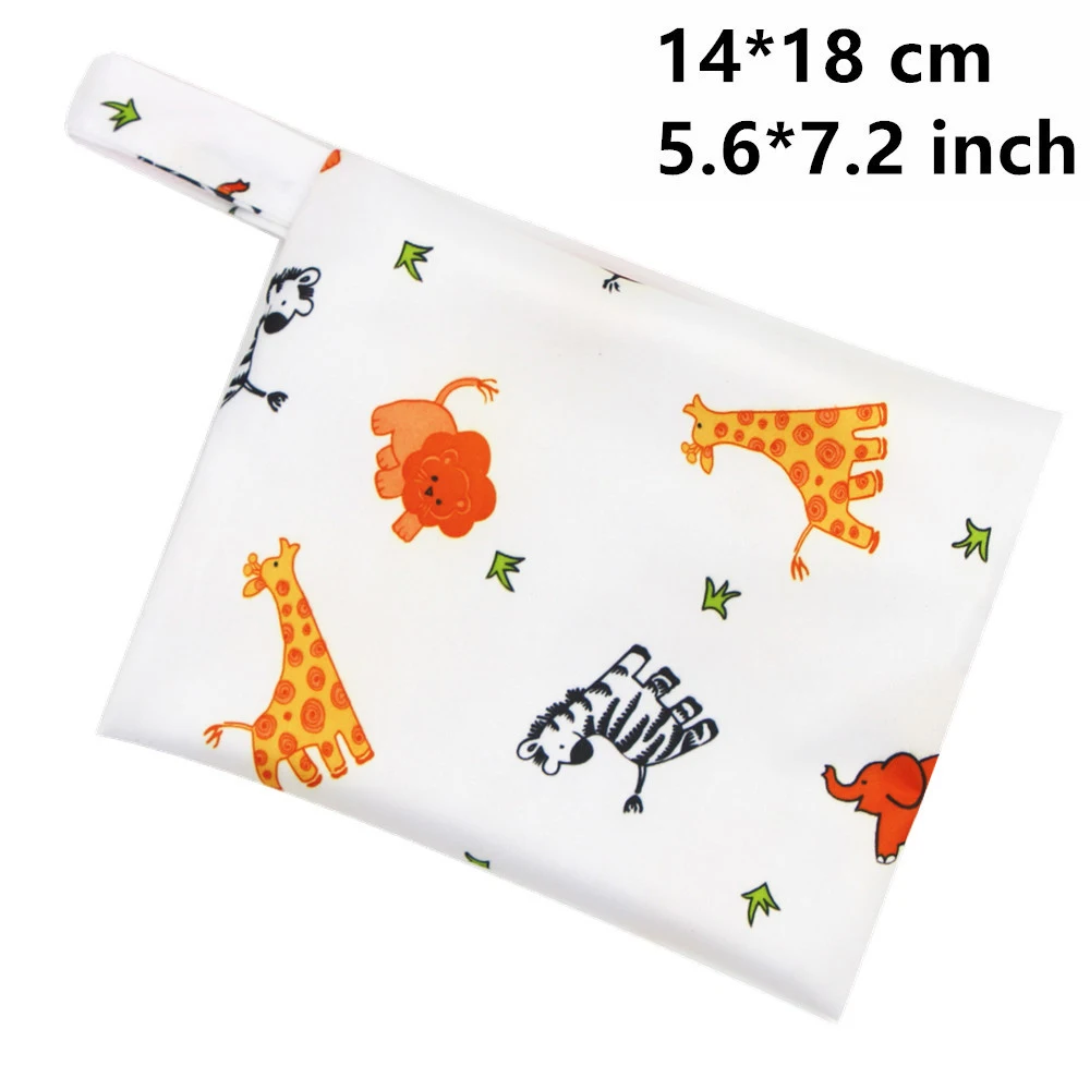 6pcs Portable Waterproof PUL Wet Bag for Menstrual Pads Cloth Sanitary Pads Bag with Snap Handle Printed Bag