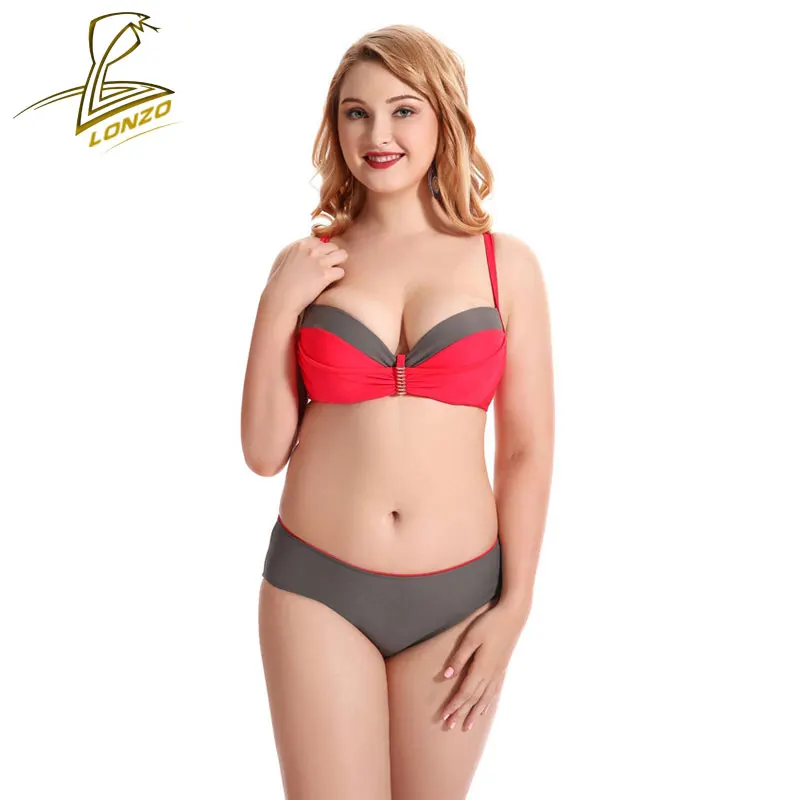 

LONZO 2021 Plus Size Large Swimsuit Sexy Push Up Bikini Mujer Padded Swimwear Patchwork Beach Wear SPA Triangle Bath Suit LSWB92