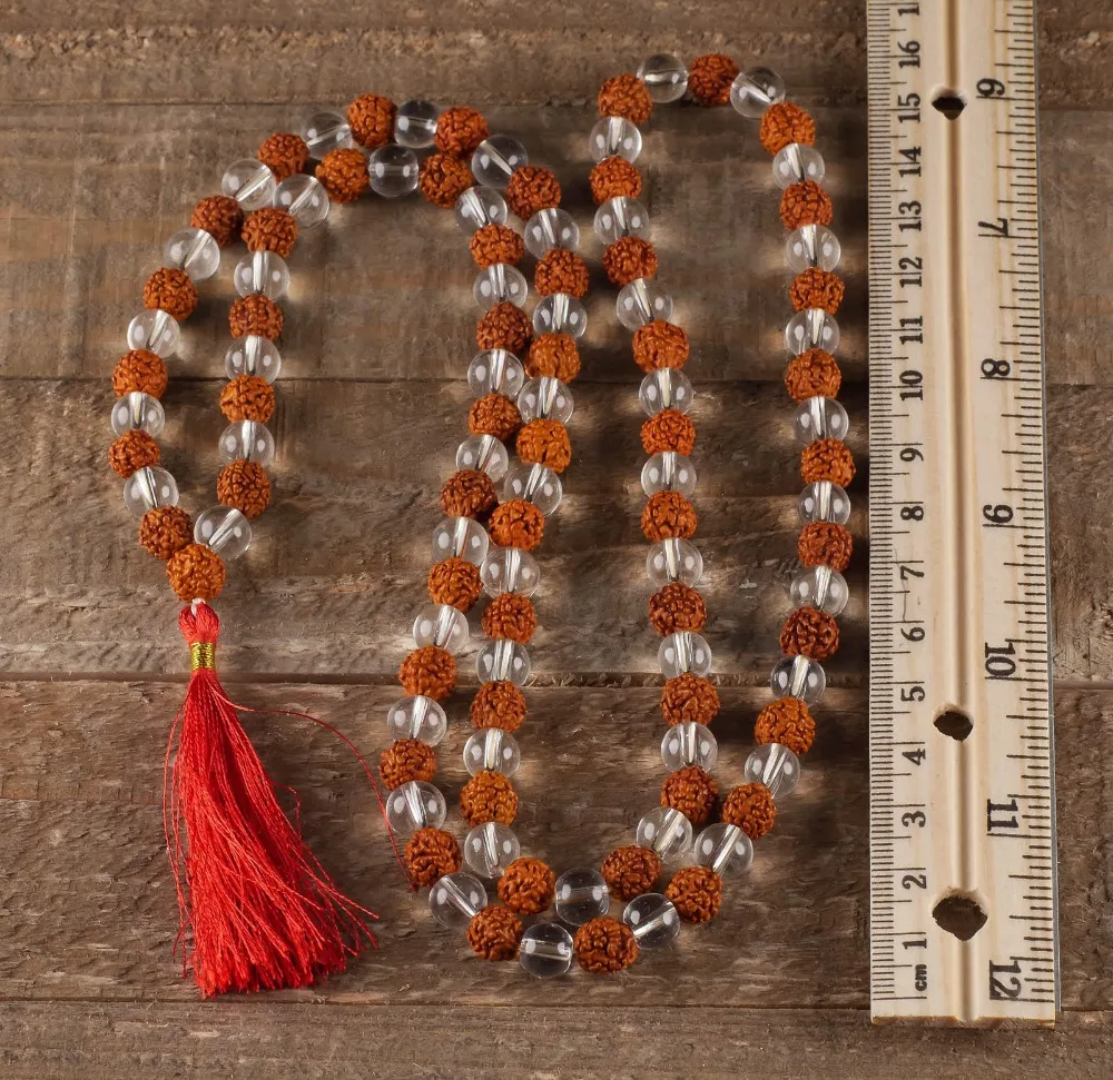 108 Mala Beads рудракша бусина и Прозрачное кварцевое ожерелье с кисточкой 8 мм круглые