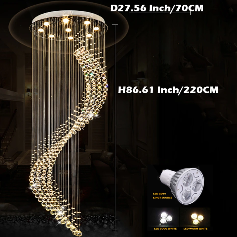 値段 K9 クリスタル階段 LED シャンデリア現代芸術スパイラルサスペンション照明レストランホテルヴィラロビー大型吊りランプ