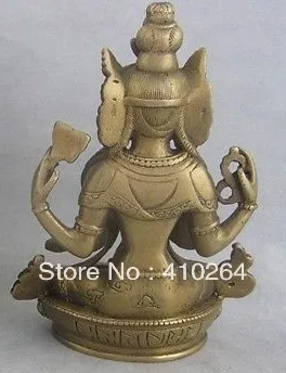 Банды китайский Тибетский Бронзовый четырех-вооруженный Chenrenzig Kwan-yin статуя