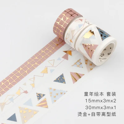 pink grid Triangle 3 рулона/Набор Золотая фольга Геометрическая коллаж сетка треугольник шоколад капли дождя стрелки васи лента DIY планировщик для скрапбукинга маскирующая лента - Цвет: pink grid Triangle