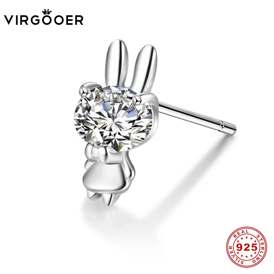 Virgooer серьги серебро 925 новые милые животные кролик CZ ювелирные изделия уха