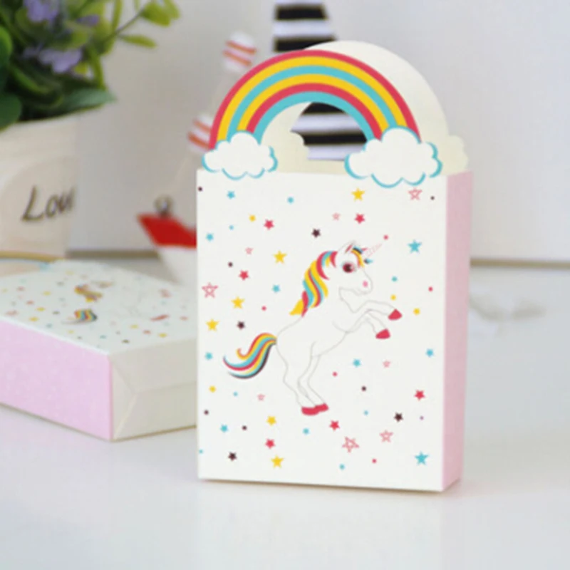 10 шт. бумажный мешок единорога Радуга с принтом &quotКонфеты&quot коробки подарочные