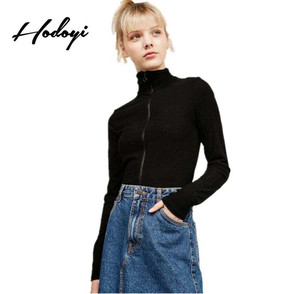 Hodoyi Black Women Sweatshirt Casual Knitted Zipper Loose Female Hoodies Streetwear Brief Style Lady | Женская одежда