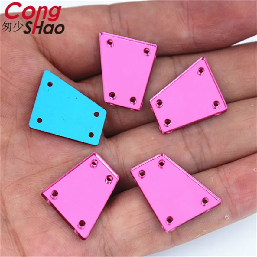 7x19mm Cong Shao, 40 шт., высокое качество, фуксия, зеркальные пришитые Стразы с отверстиями, плоская задняя сторона, акриловый пришивной камень для отделки костюма YB997 - Цвет: 7x19mm