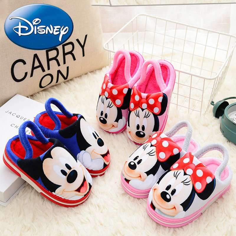 Disney малыш мультфильм плюшевые тапочки Минни детская теплая хлопковая домашняя