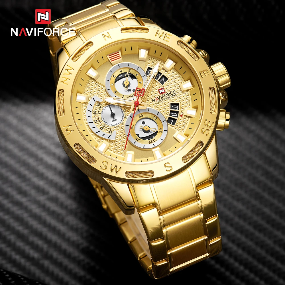 Модные золотые мужские часы водонепроницаемые кварцевые из нержавеющей стали с