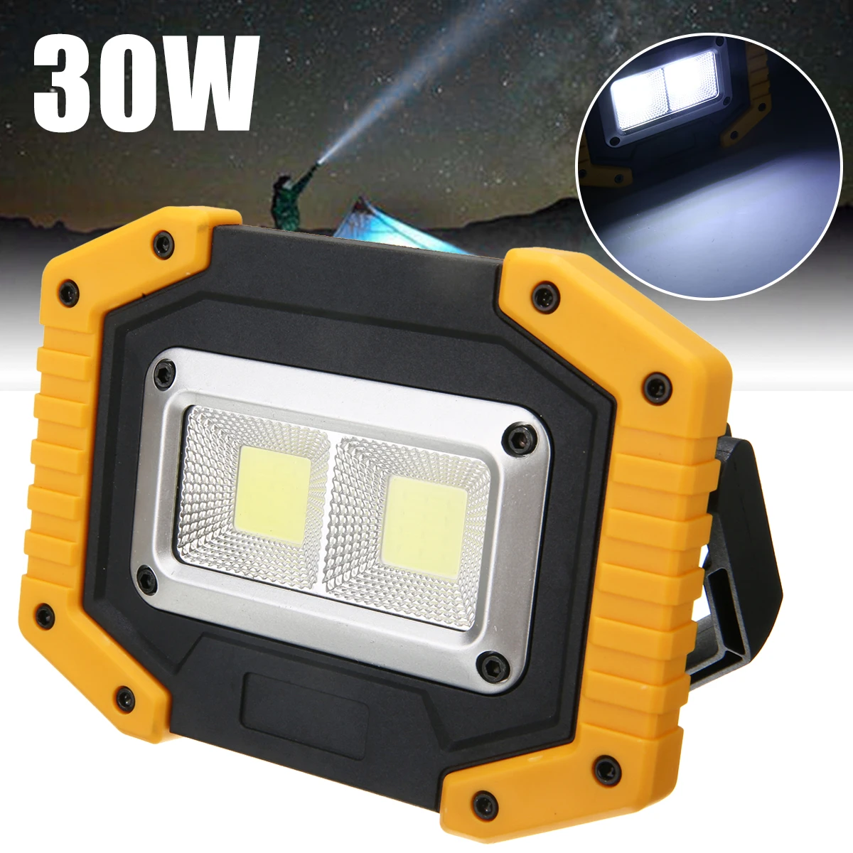 

1pcs Portable 2 COB 30W 800LM IP65 LED Flood Light Spot Lamp Rechargeable Outdoor Camping Spotlights