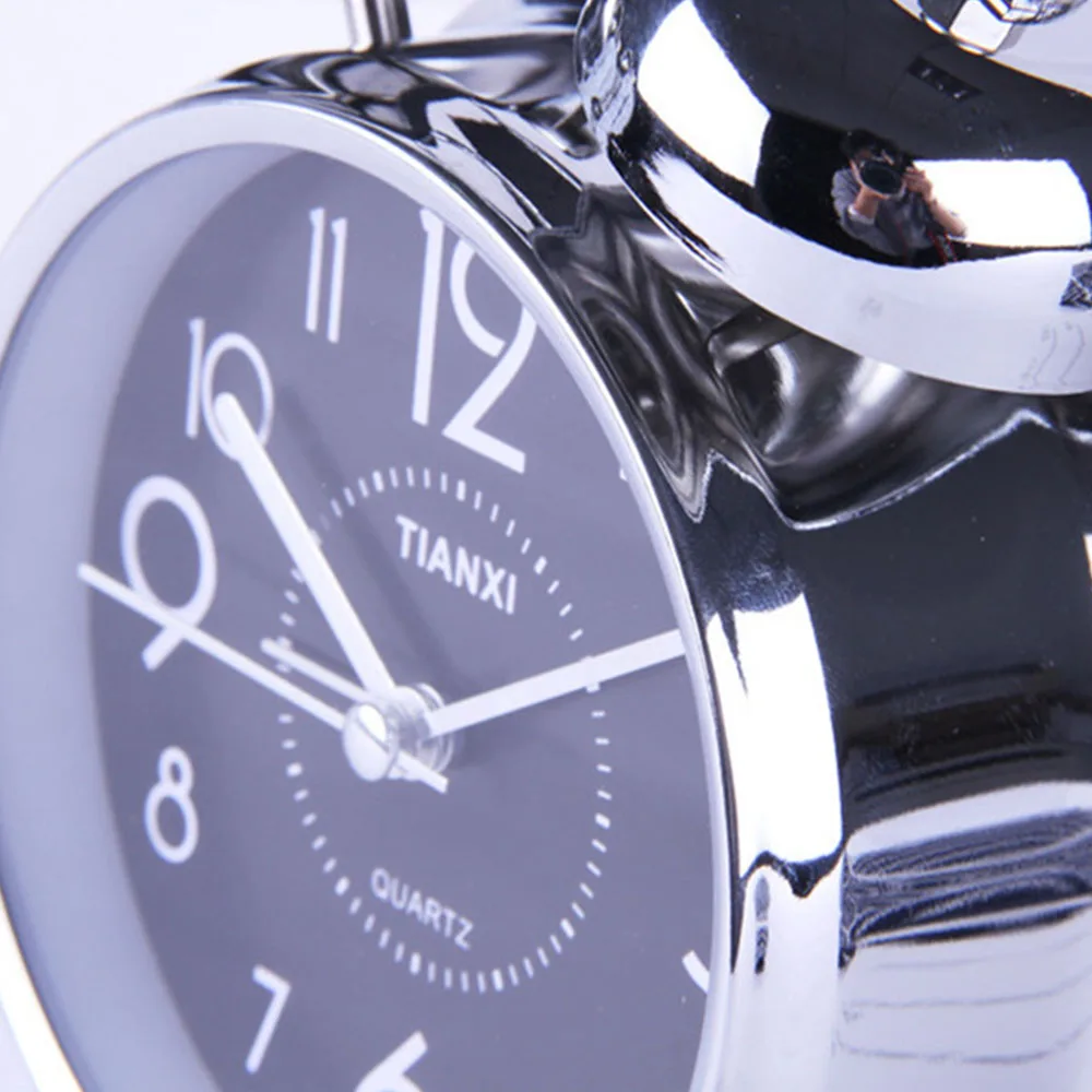 4 дюймовый Гладкий Серебристый металлический будильник с функцией ночного