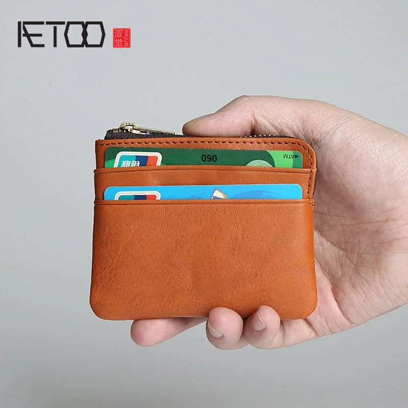 AETOO мужской кожаный мини кошелек ручной работы на молнии короткий Стильный