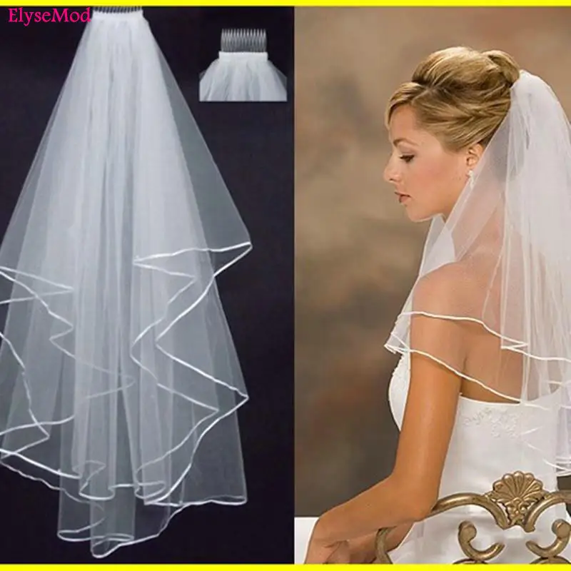

New Arrived Two Layer Bridal Veil Satin Edge Wedding Bridal Women Lady Accessories With Comb Veils