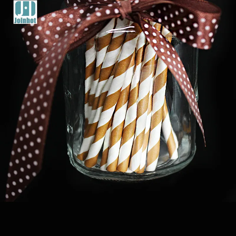 Упаковка из 25 шт коричневые бумажные трубочки в полоску Свадебные соломки для