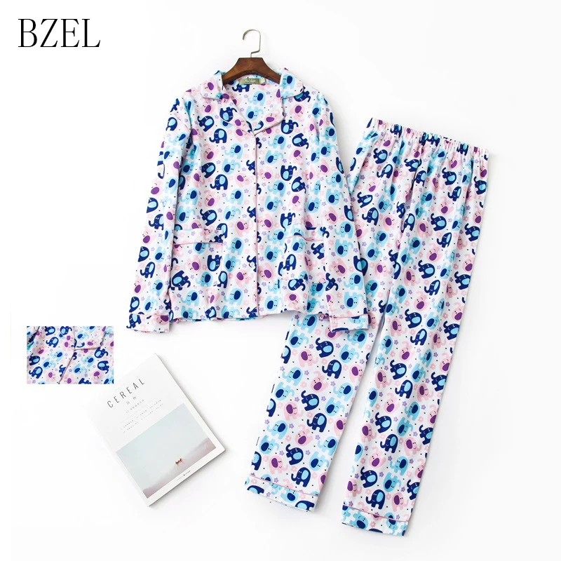 

BZEL Pajama Sets Long Sleeve Sleepwear Leisure Home Cloth Cotton Pijama Feminino Cartoon Pyjamas Women Pijama Mujer Big Yard S-L