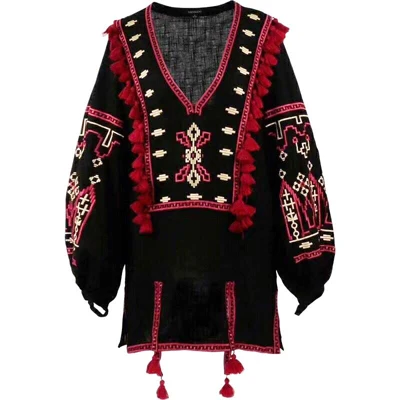 Фонарь кисточкой в богемном стиле Вышивка Блузка Черный - Цвет: black