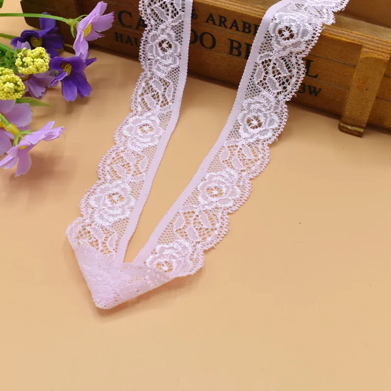 light pink 25mm Красивая 5 ярдовая эластичная кружевная лента французская африканская кружевная отделка для шитья белая кружевная отделка африканская кружевная ткань - Цвет: light pink 25mm