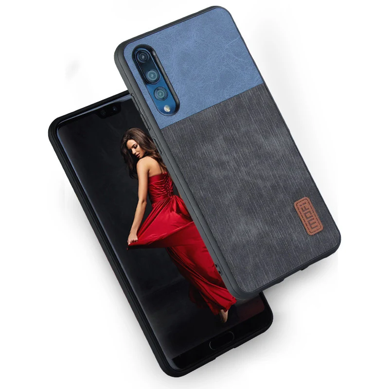 black with blue Для huawei P20 Pro Чехол для huawei P20 Lite чехол P20 чехол силиконовый джинсовый кожаный Mofi для huawei P20 Pro чехол 360 capa - Цвет: black with blue