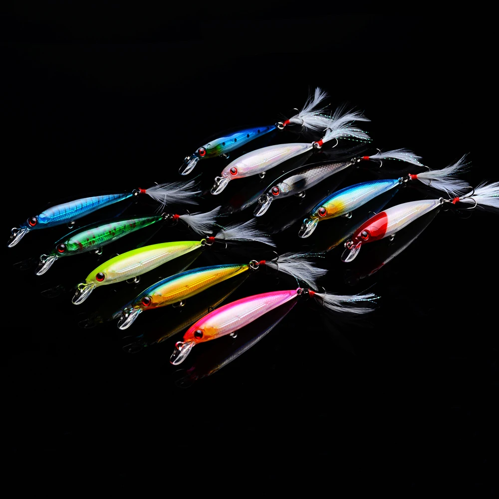 

10pcs Best Sellers Minnow 9cm 7.2g Fishing lure wobbler Artificial Plastic Feather wobbler Crankbait Fishing Tackle