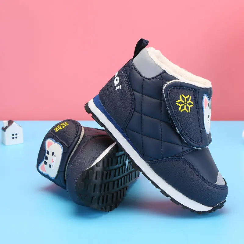 Kids winter boots late autumn boot little girl boy short style warm shoe fur insole cute animal pate design colorful free shippi
