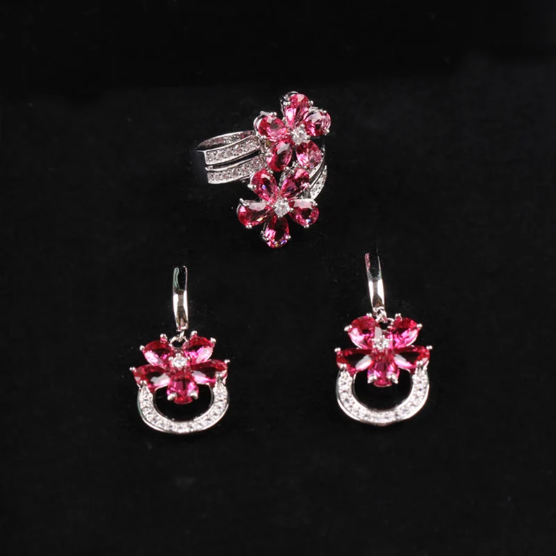 Комплект из кольца и серёг с натуральным Цирконом|flower jewelry set|jewelry setsring earrings set |