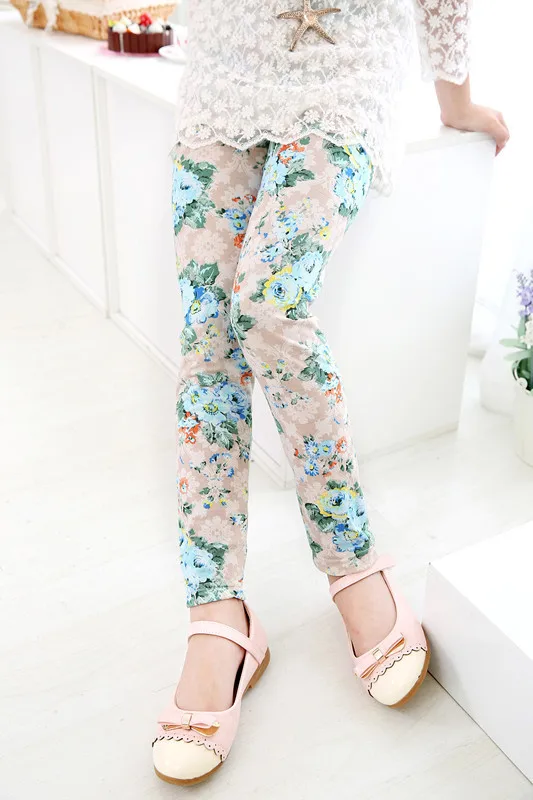 Весенне осенние леггинсы для девочек с цветочным принтом эластичные штаны