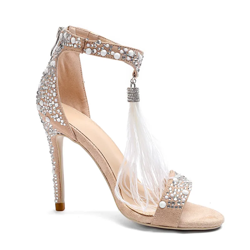 

ENMAYLA Women High Heels Fashion Peep Toe Gladiator Thin Heels Shoes Women Tassel Crystal Pearl Party High Heel Sandals CR811