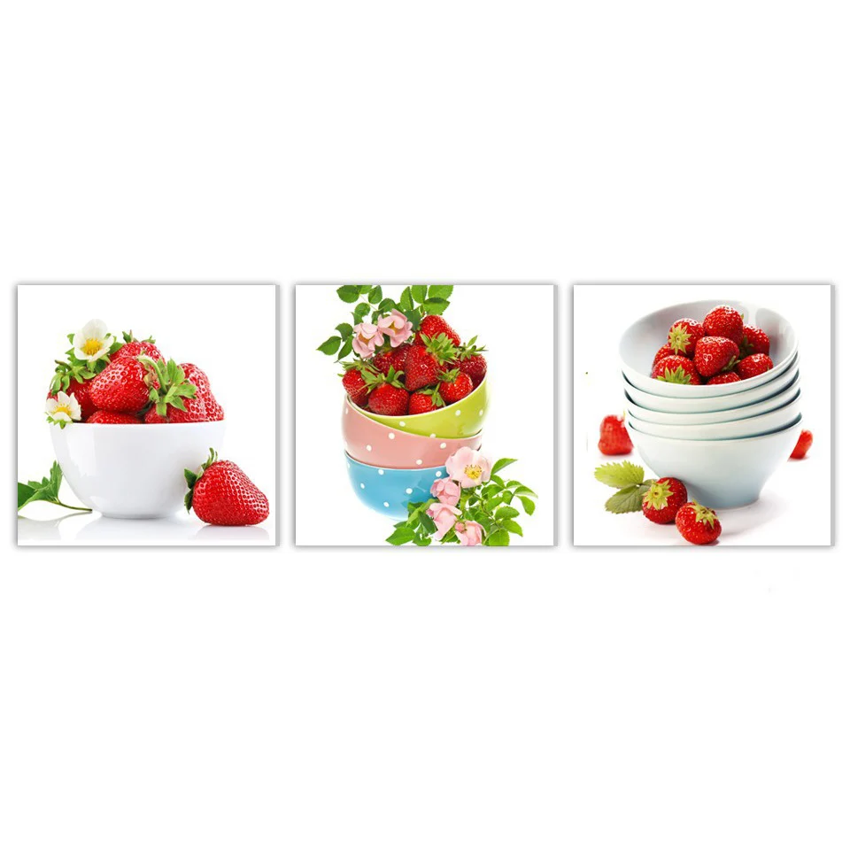 Настенная картина печатные картины для декора 3 панели вкусная клубника