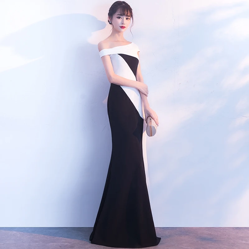 New Arrival One shoulder Mermaid evening dresses 2021 White Black Vestido de festa longo Formal dress elegant vestido | Свадьбы и