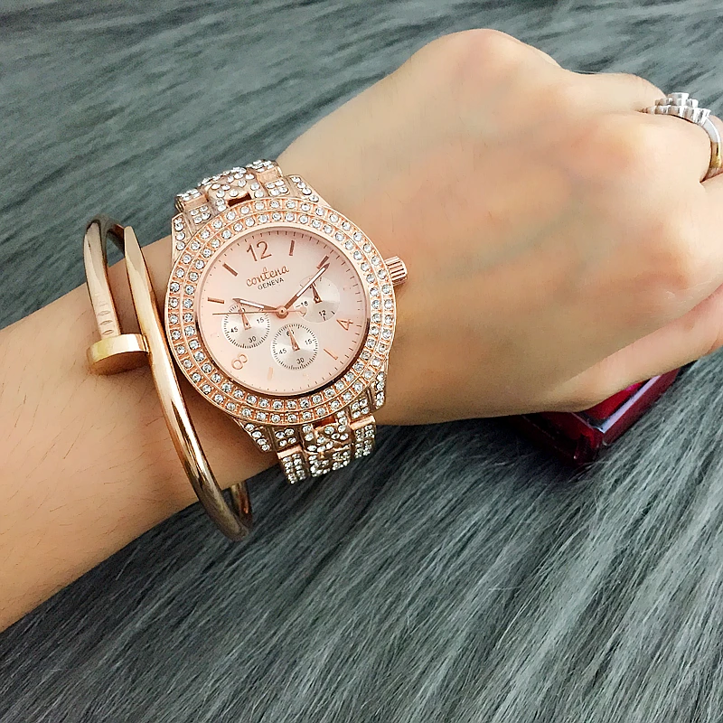 CONTENA Brand Women's Watch Diamond Rose Gold steels straps Luxury watches for Women Fashion Female Clock relogio feminino | Наручные