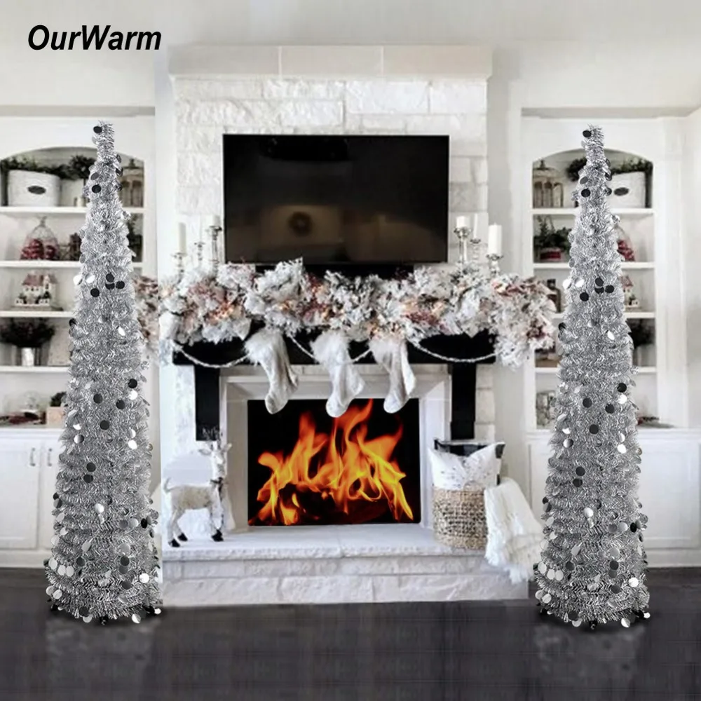 OurWarm 1,5 м Складная искусственная Рождественская елка мишура с блестками всплывающая елка с подставкой подарок на год Рождественское украшение