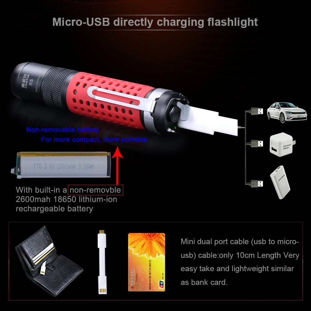 저렴한 슈퍼 밝은 크리어 LED 작은 USB 충전식 손전등, 18650 배터리 방수 800 루멘 군사 포켓 미니 전술 빛 구매 슈퍼 밝은 크리어 LED 작은 USB 충전식 손전등, 18650 배터리 방수 800 루멘 군사 포켓 미니 전술 빛