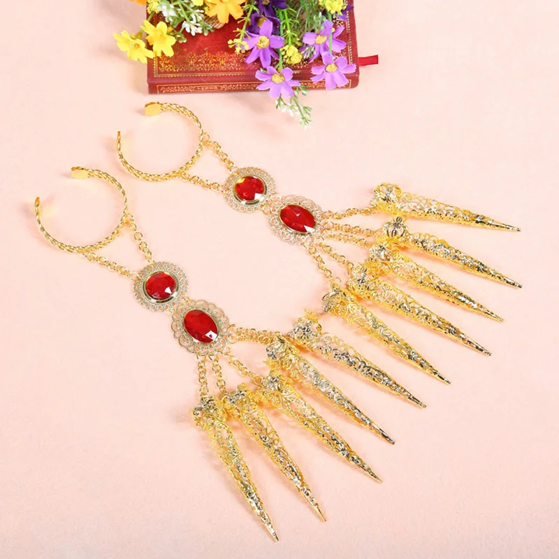 Women Dance Costume Bracelet Gold Avalokitesvara Nails Rhinestone Fingertips Finger Decoration tb104 | Украшения и аксессуары