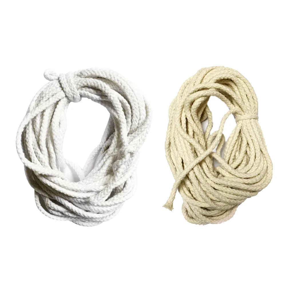 

2pcs 10 Meters Braided Pure Cotton Rope Cord String 5mm for Crafts Beige and White