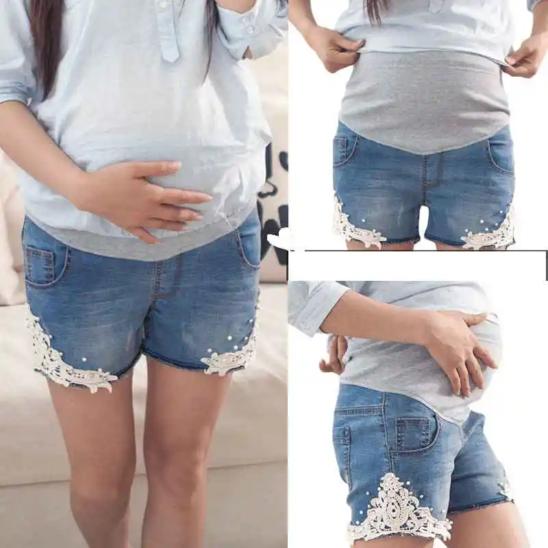 Джинсовые шорты большого размера для беременных повседневные кружевные Капри с