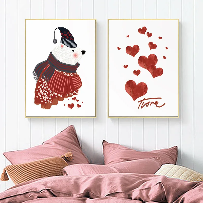 Маленький белый медведь Холст Картина Рождество животное любовь сердце Дети