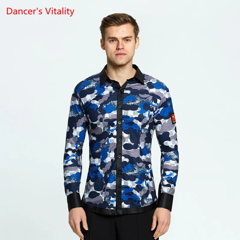 Топы с длинным рукавом и декоративным рисунком мужские топы для бальных танцев