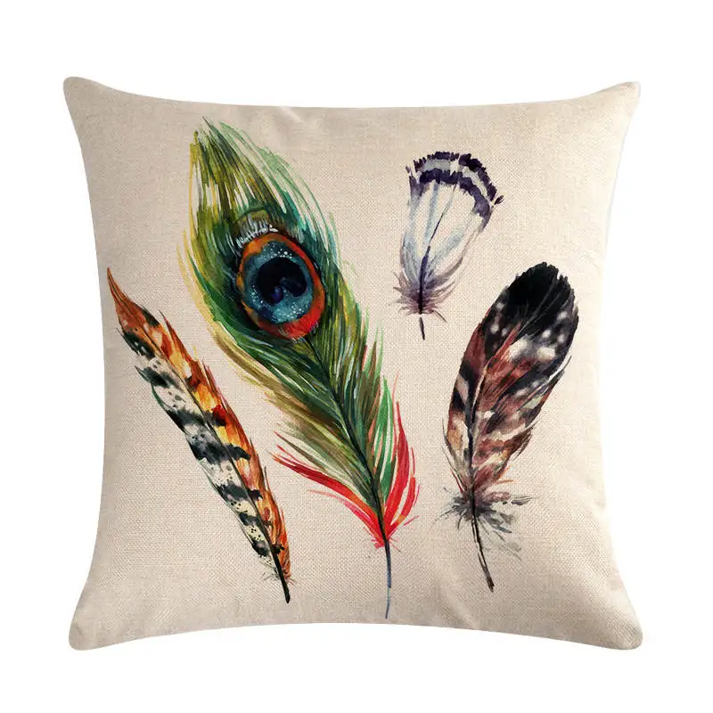 

Feather Pillowcase Cotton Linen Home Decor FPeacock Feathers Cushion Cover 45x45cm Decorate Throw Pillow Cover Outdoor & Indoor