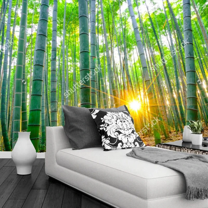 Обои на заказ с изображением природного ландшафта бамбуковый лес солнечным